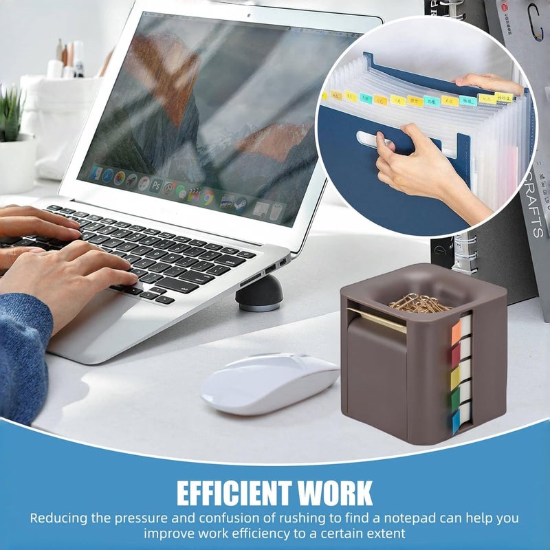 Yioekaa 5-in-1 Sticky Note Holder and Dispenser with Magnetic Paper Clip Holder, 3x3 Pop-Up Note and Annotation Labels, Full Adhesive Note Roll Desktop Organizer for Office, Study Room (Brown) - Image 2